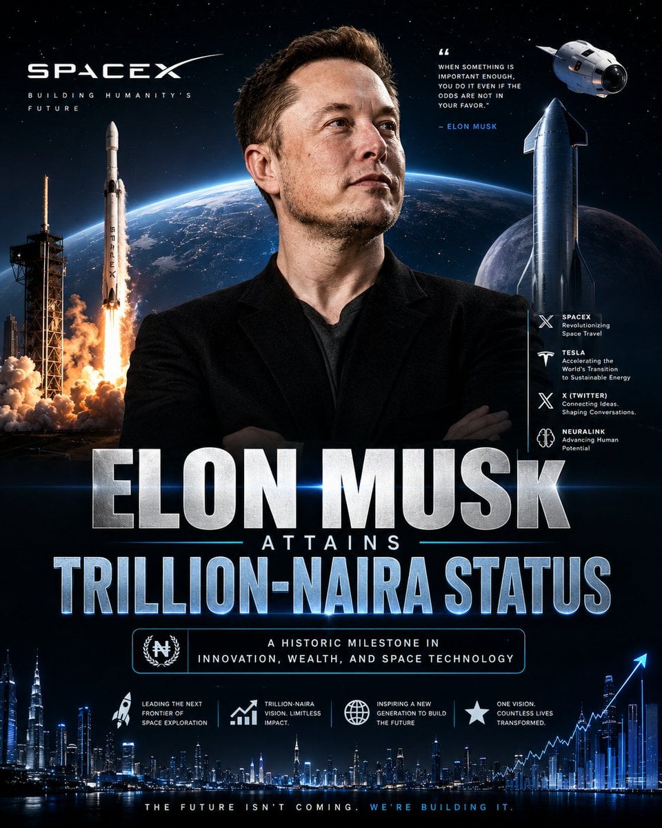 Create a bold, cinematic SpaceX achievement poster featuring Elon Musk as the main subjec…