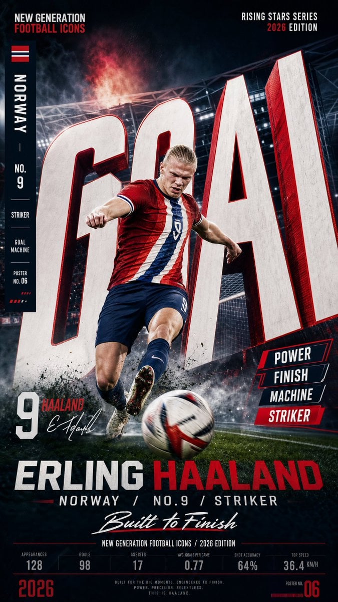 Create a vertical 9:16 high-resolution football star campaign poster.