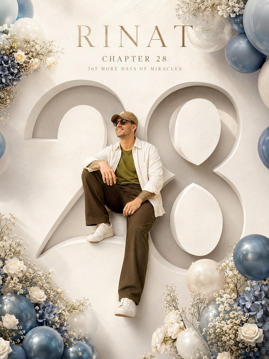 Create a luxury minimalist birthday milestone poster featuring a giant 3D number “[Age]” …