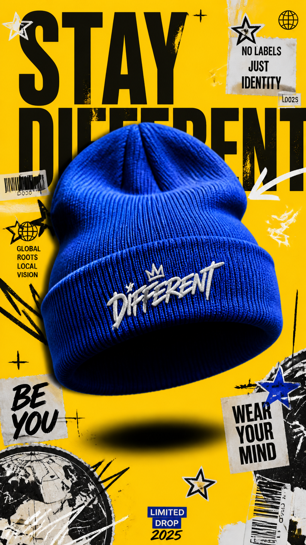 A premium 9:16 streetwear accessories advertising poster.Central Subject: