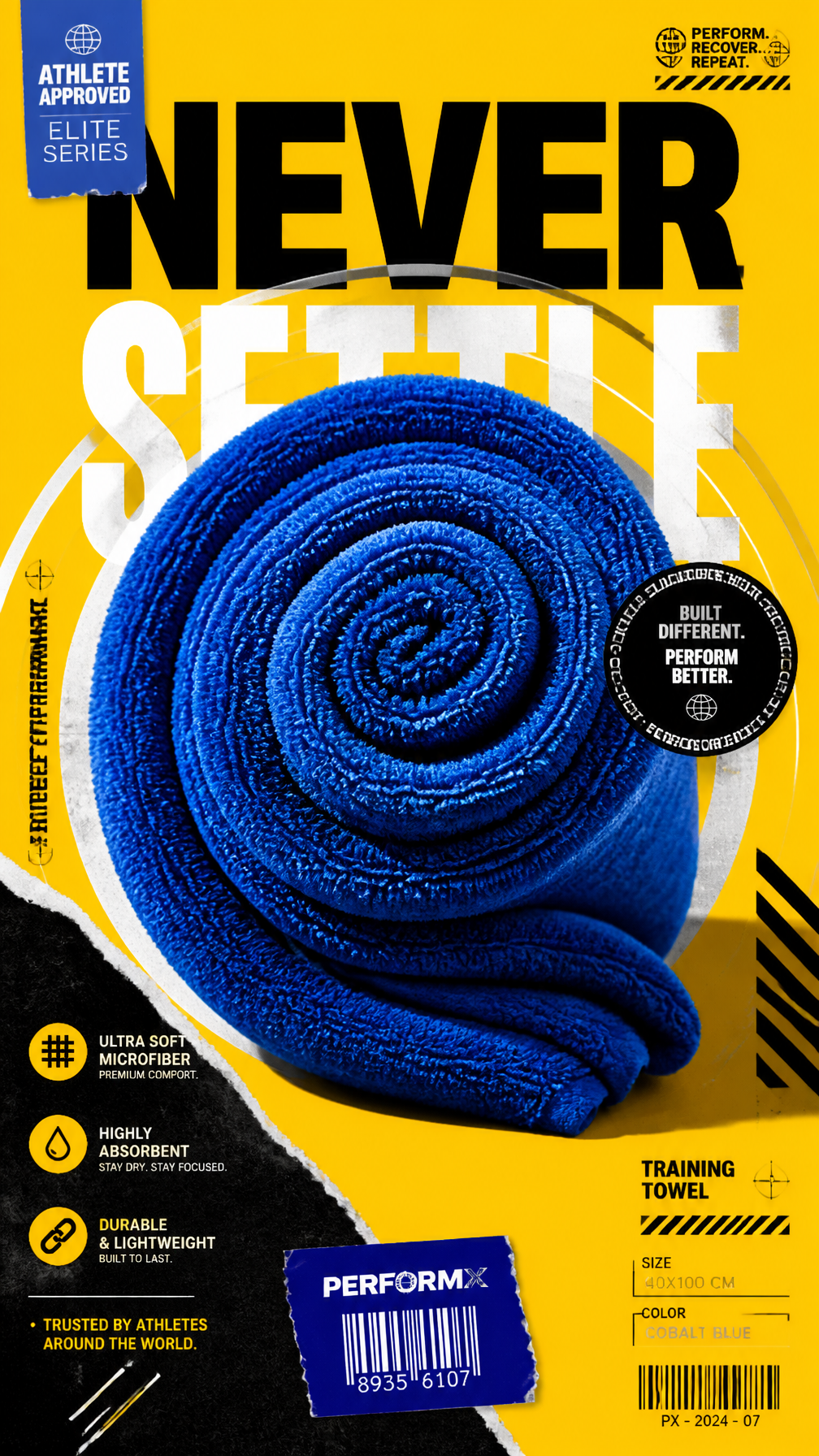 A premium 9:16 sports accessories advertising poster.Central Subject: