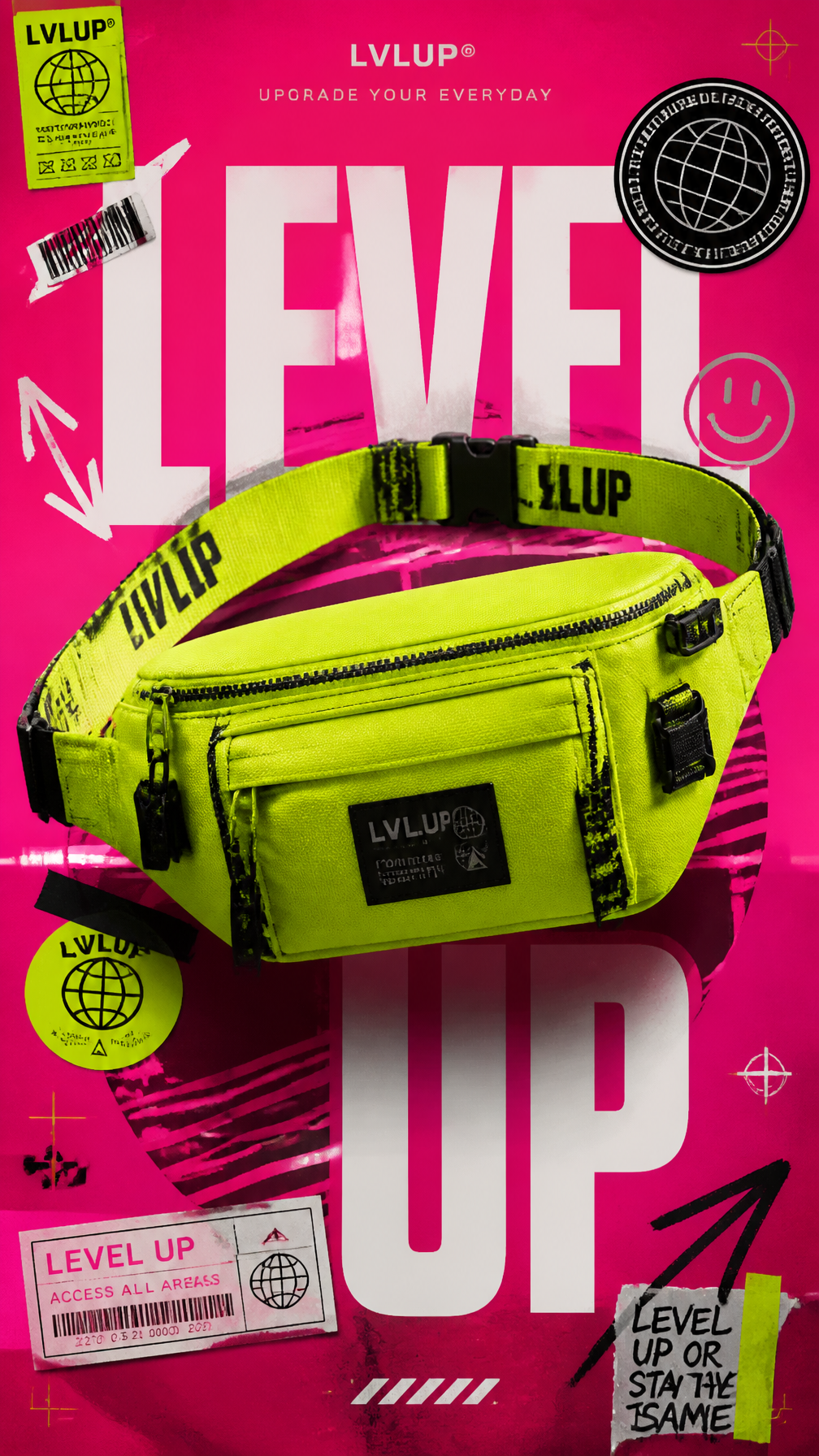 A premium 9:16 streetwear accessories advertising poster.Central Subject:
