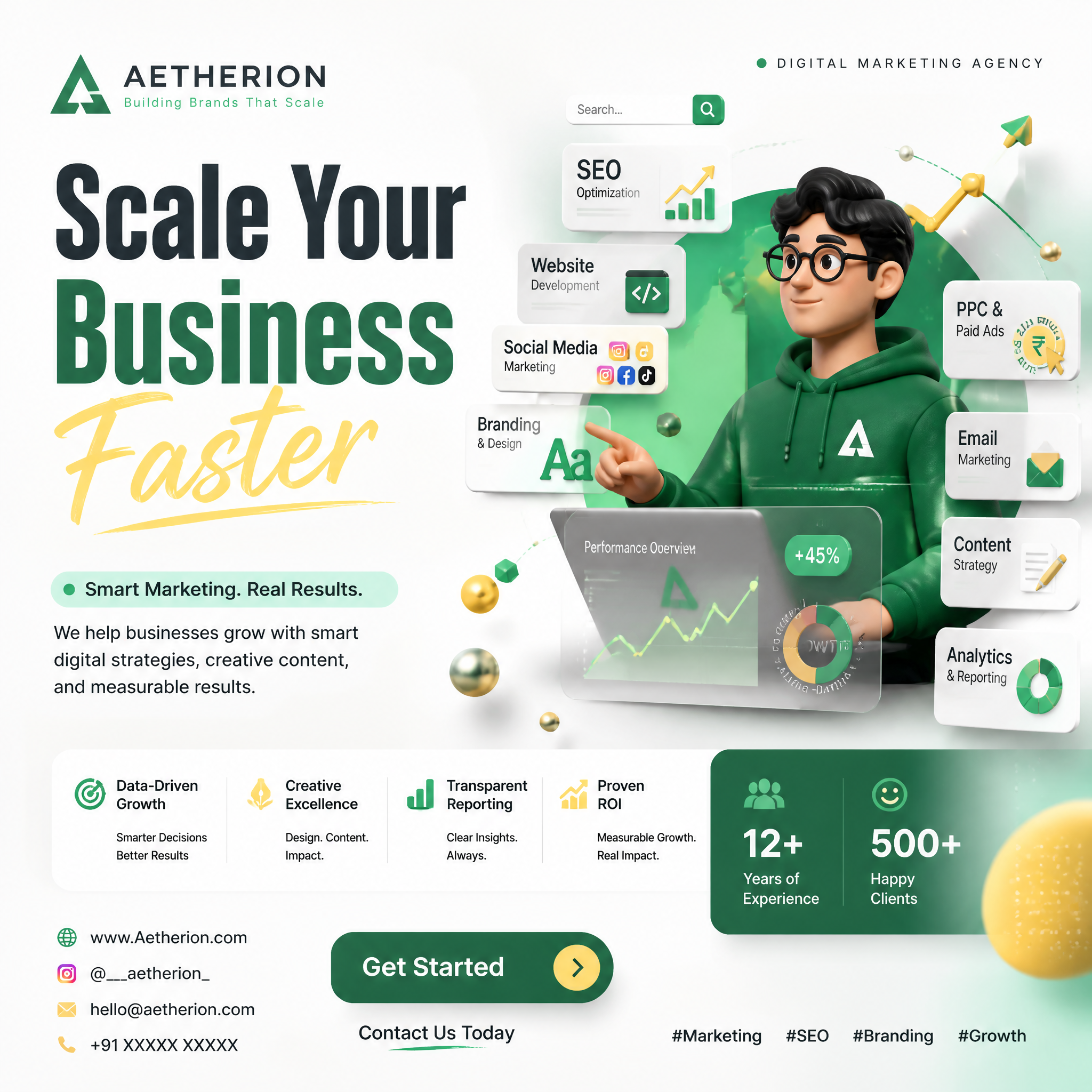 Create a premium square (1:1) social media post for Aetherion, designed for Instagram, Li…