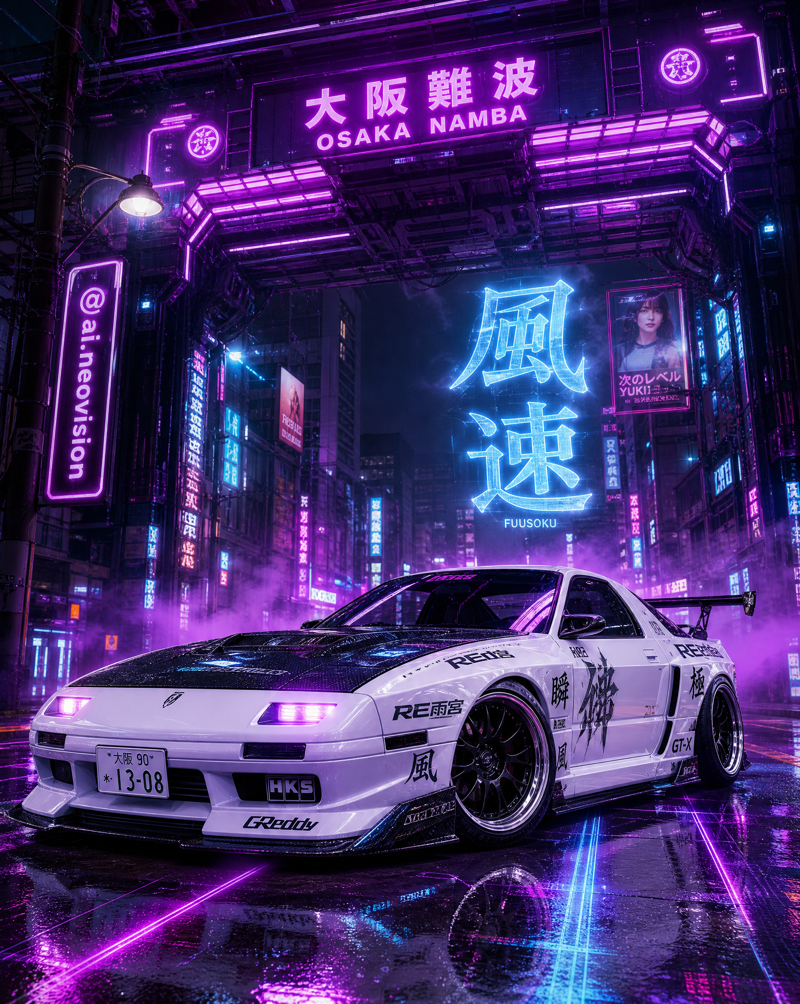 Mazda RX-7 GT-X (FC) '90, white metallic paint, full custom widebody kit with forged carb…