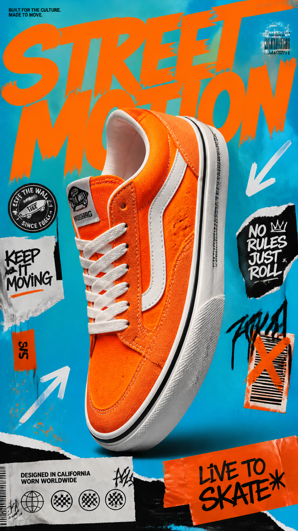 A premium 9:16 streetwear footwear advertising poster.Central Subject:A single oversized …