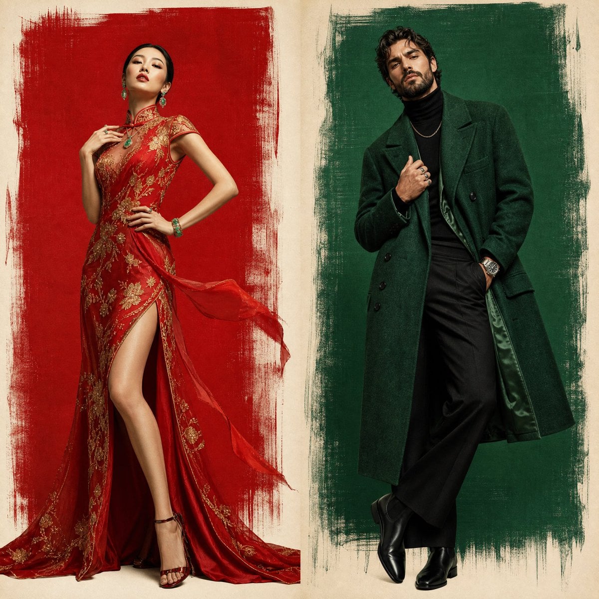 Two-panel luxury fashion poster.