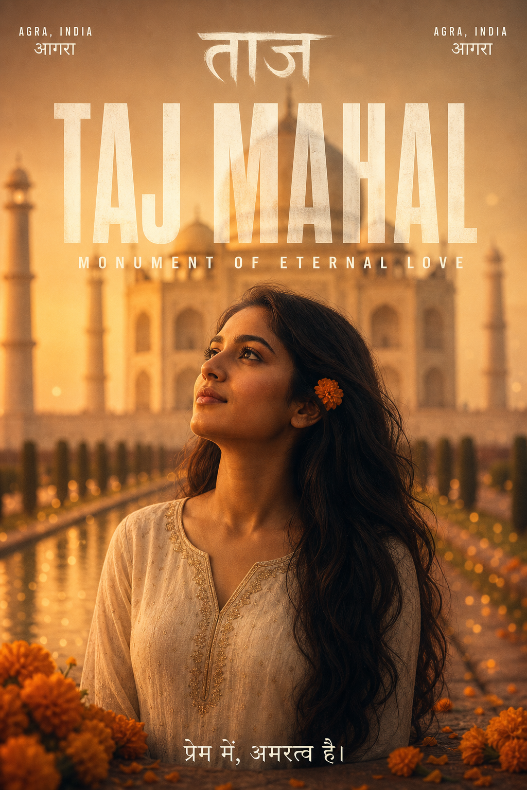 Here's your edited prompt with a Taj Mahal / India theme, keeping the same cinematic stru…