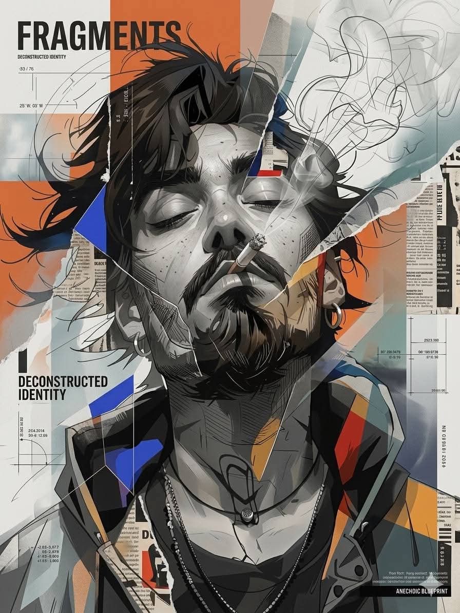 Ultra-detailed futuristic editorial mixed-media portrait blending hyper-realistic digital…