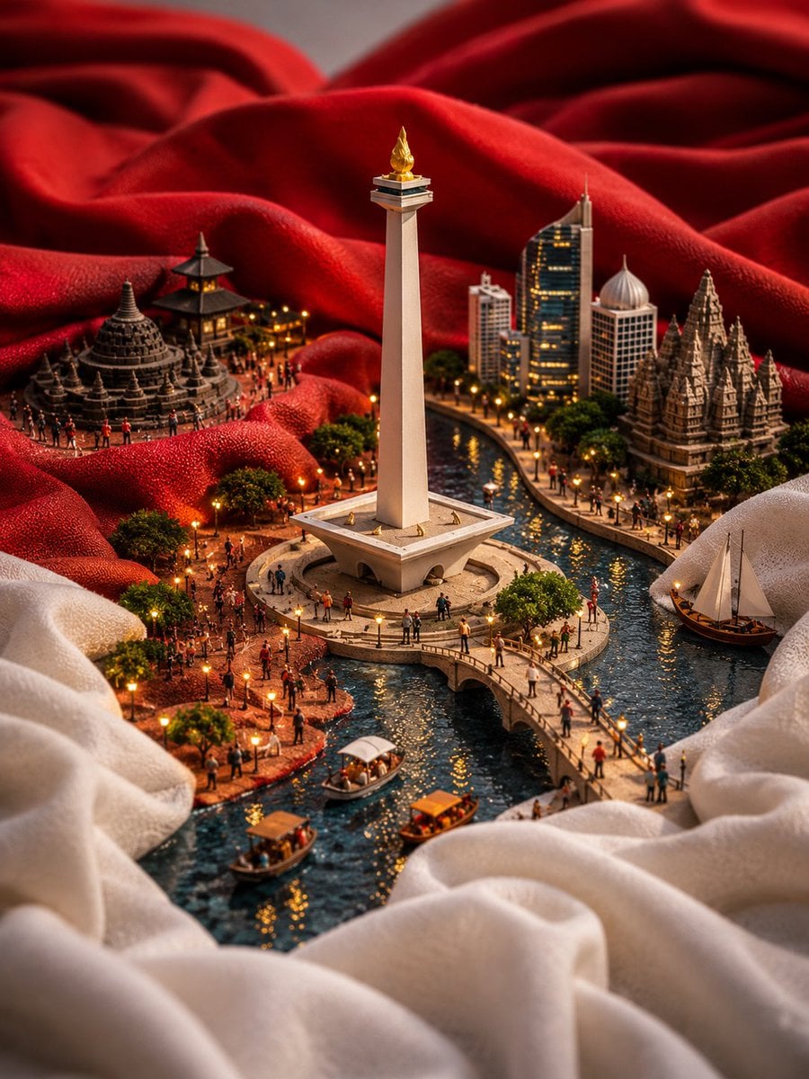 Ultra-detailed miniature diorama of China built into the folds of a giant flowing Chinese…