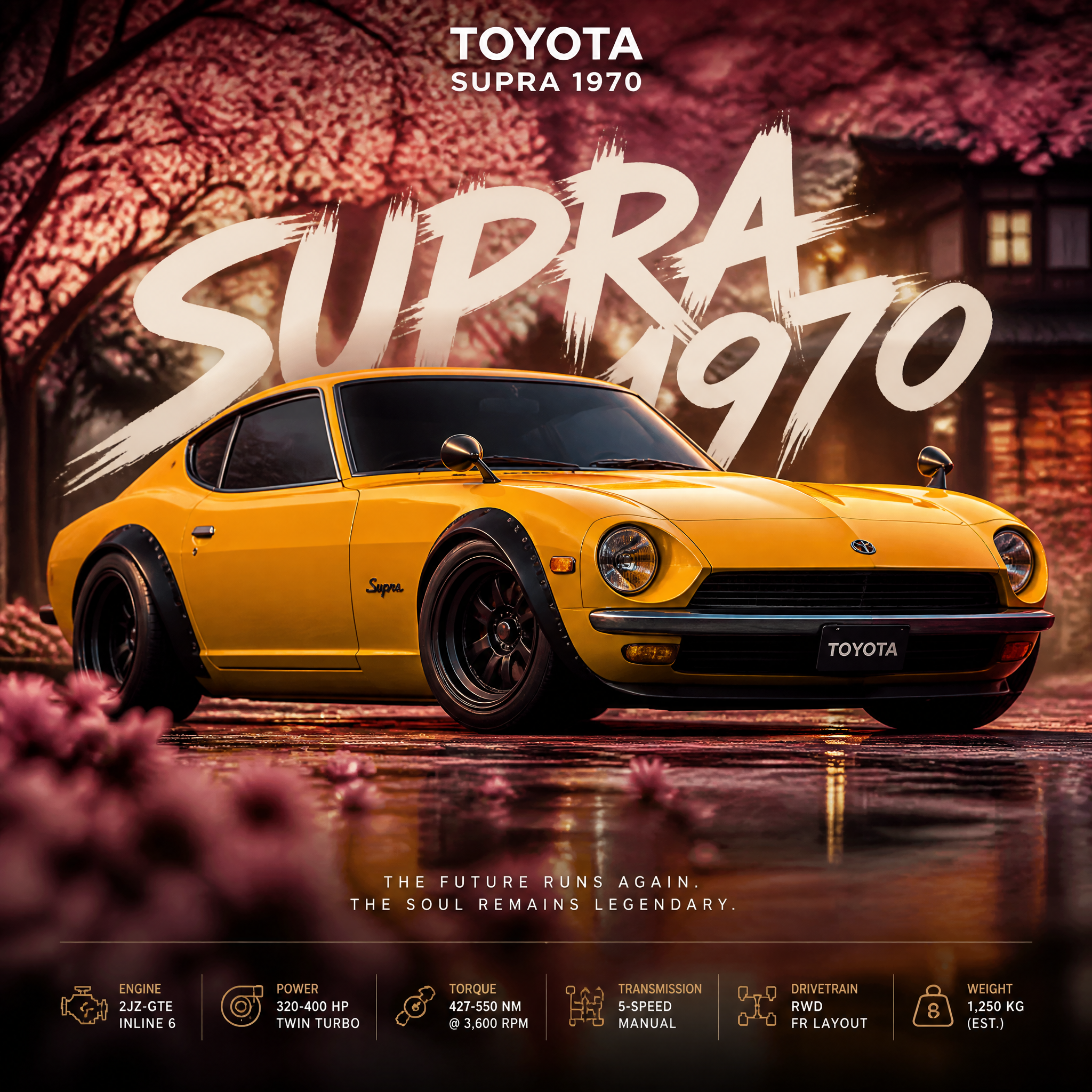 Create an ultra-premium cinematic automotive poster artwork in square format (1:1).
