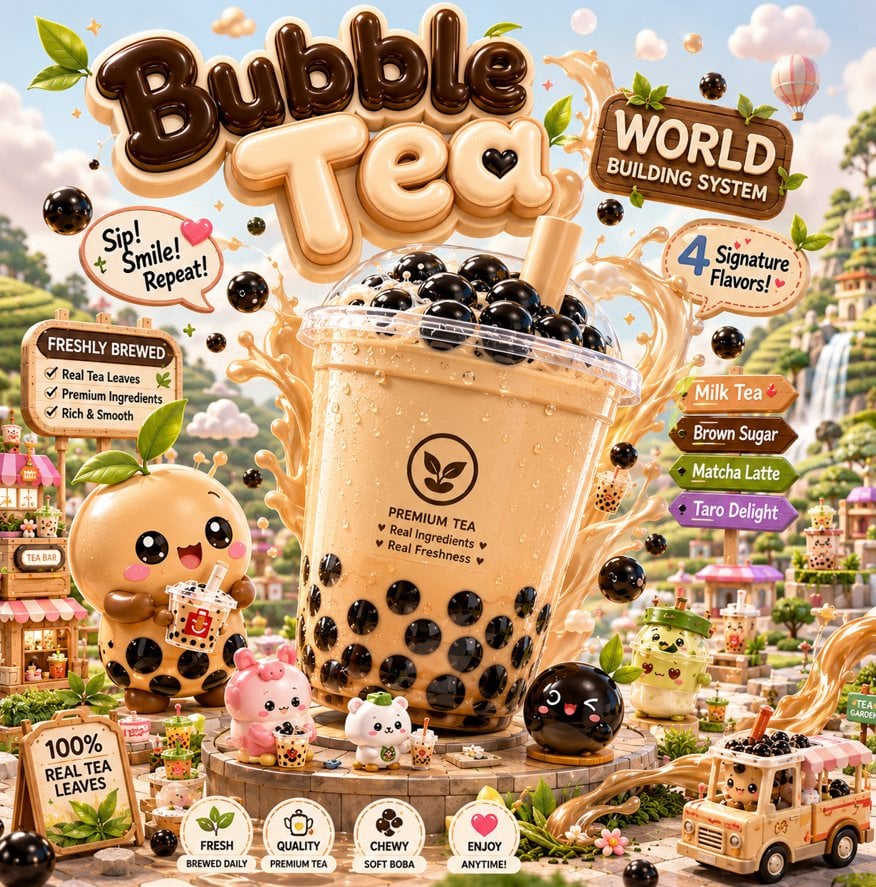 Subject transformed into a miniature brand universe. The product is