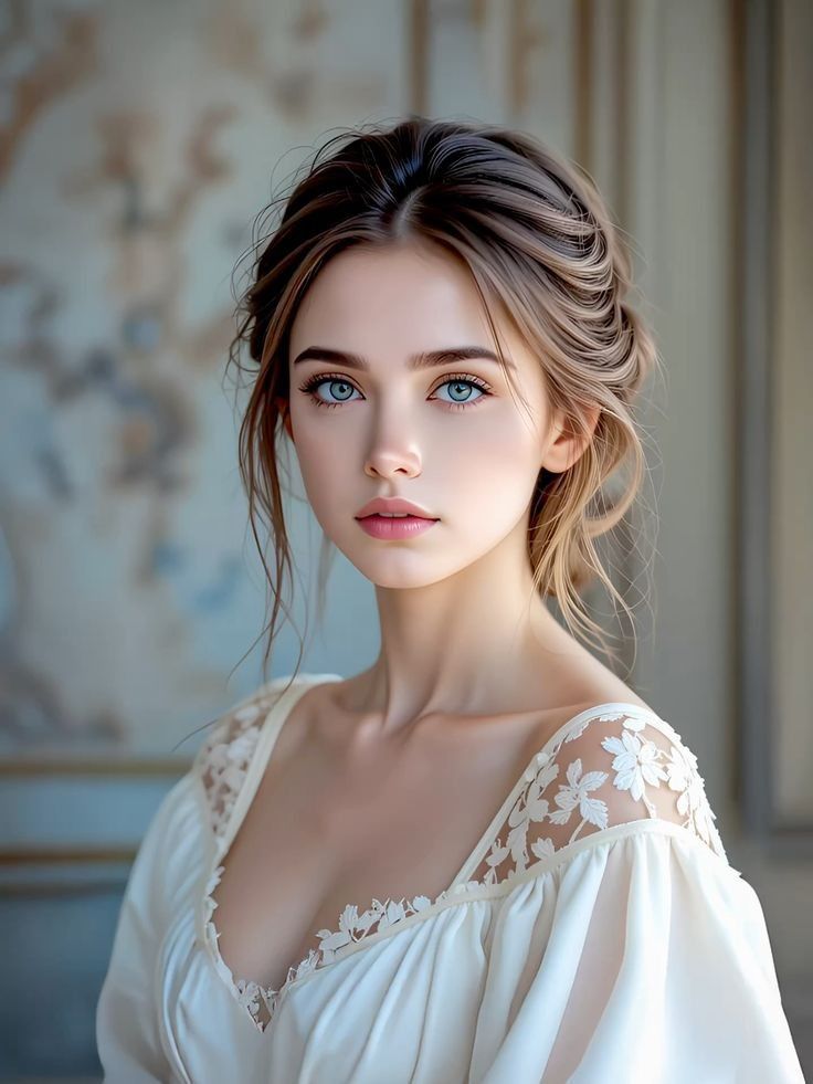 Ultra-realistic close-up portrait of a beautiful young woman, delicate facial features, m…
