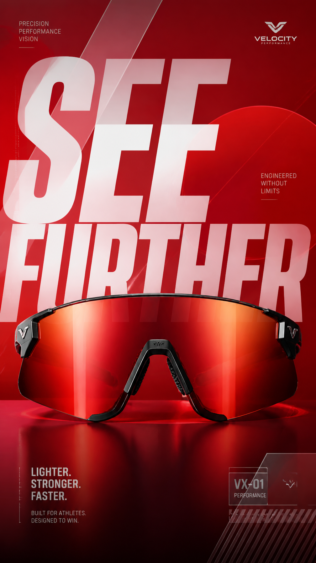 A premium commercial advertising poster for a luxury sports sunglasses launch.Central Sub…