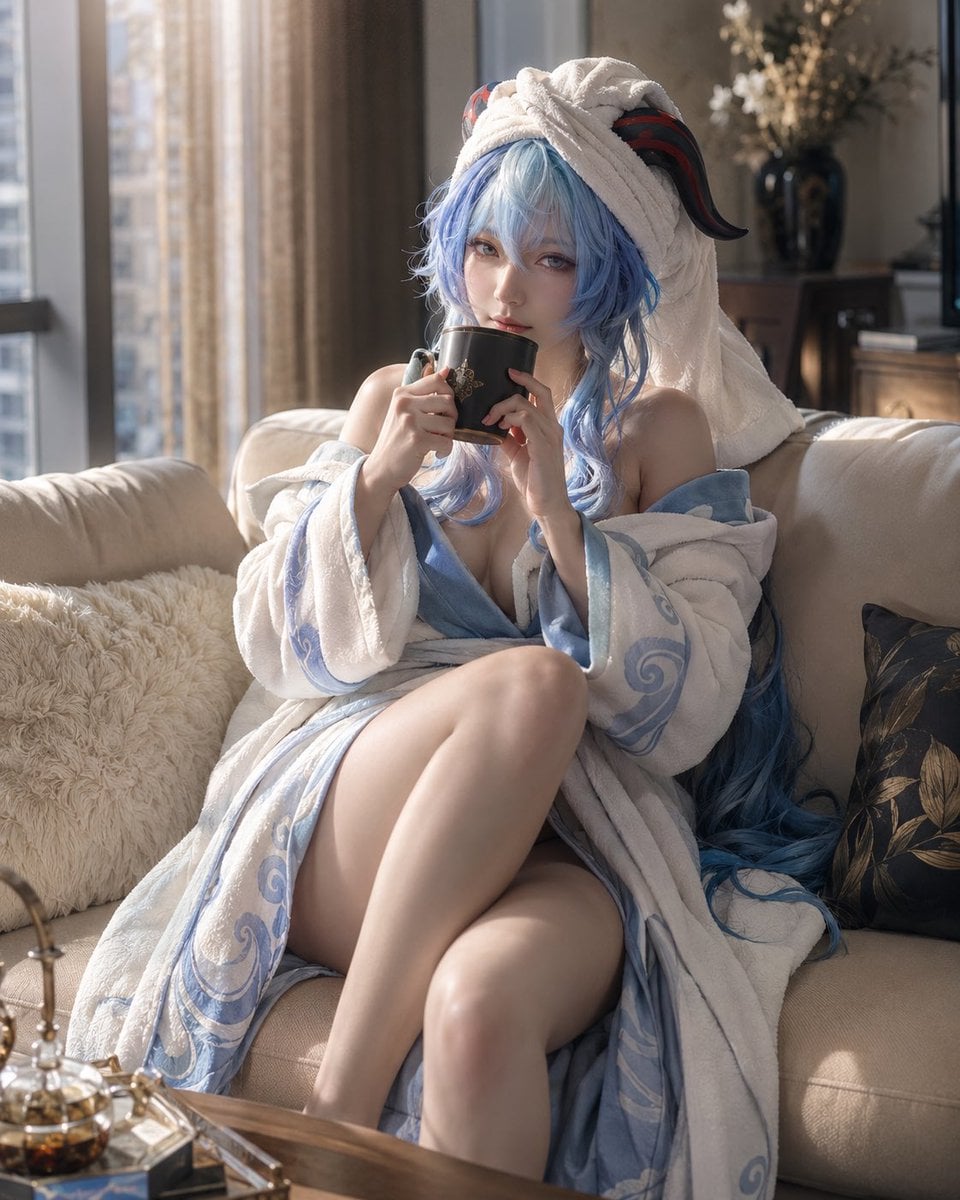 Hyperrealistic vertical Sunday morning lifestyle editorial photo featuring [Character Nam…
