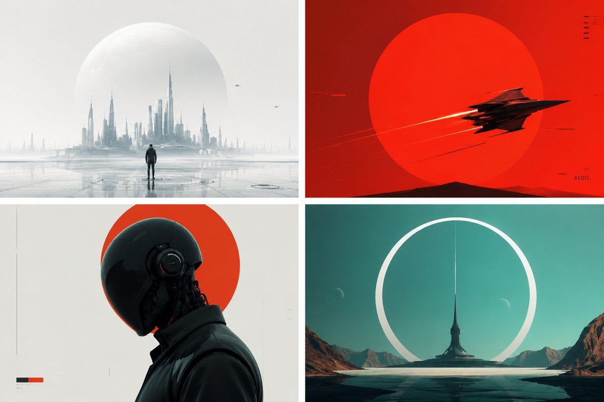 This prompt generates highly stylized, minimalist representations of futuristic subjects,…