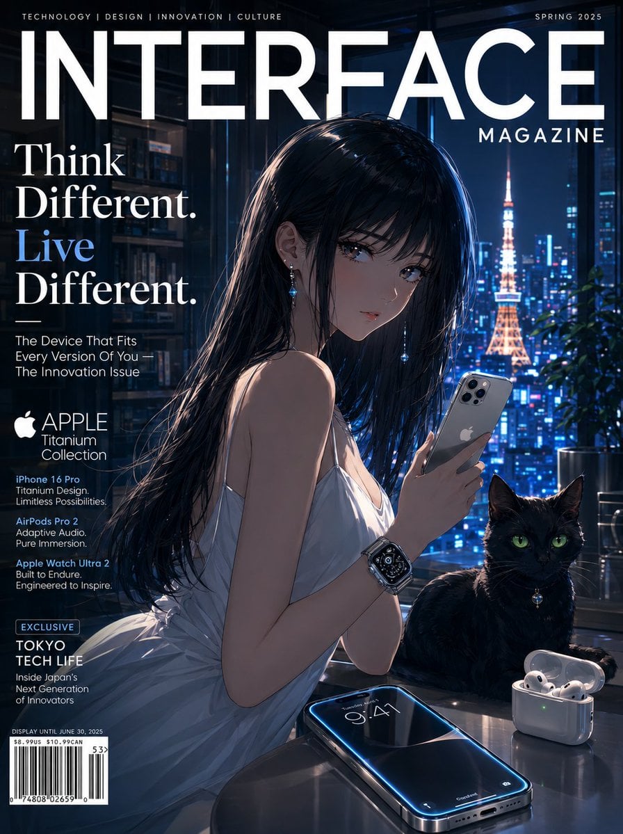 SUBJECT : A sleek anime-style girl with glossy black hair