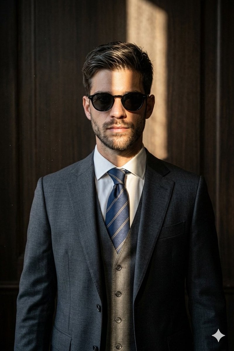 A professional and sharp portrait of the same man from with identical facial features, ha…
