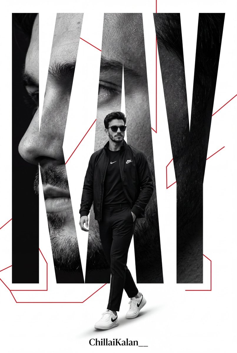 Create Ultra-premium minimalist sports poster featuring a confident man same as refrence …