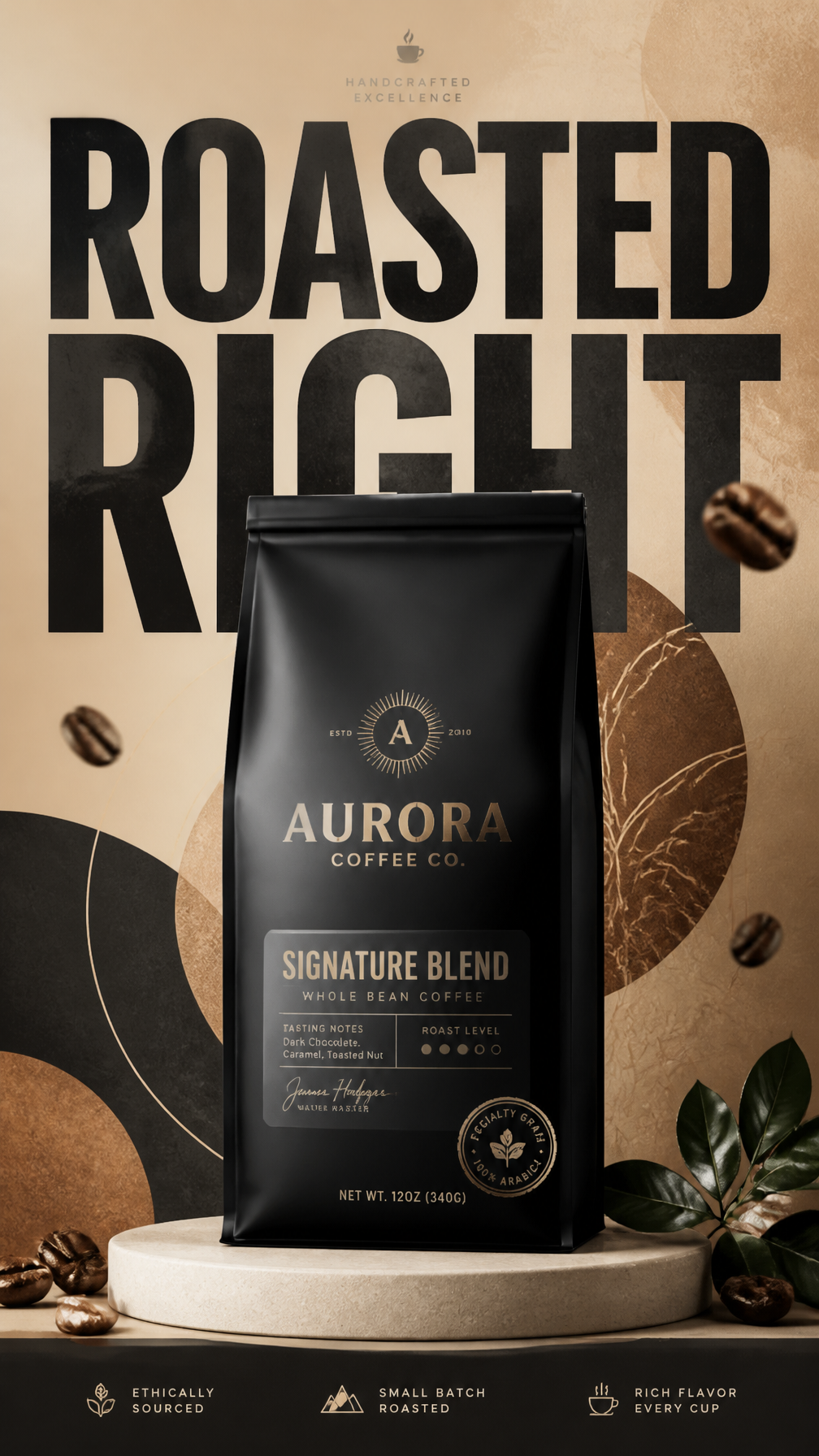 A premium commercial advertising poster for a luxury coffee brand.Central Subject: