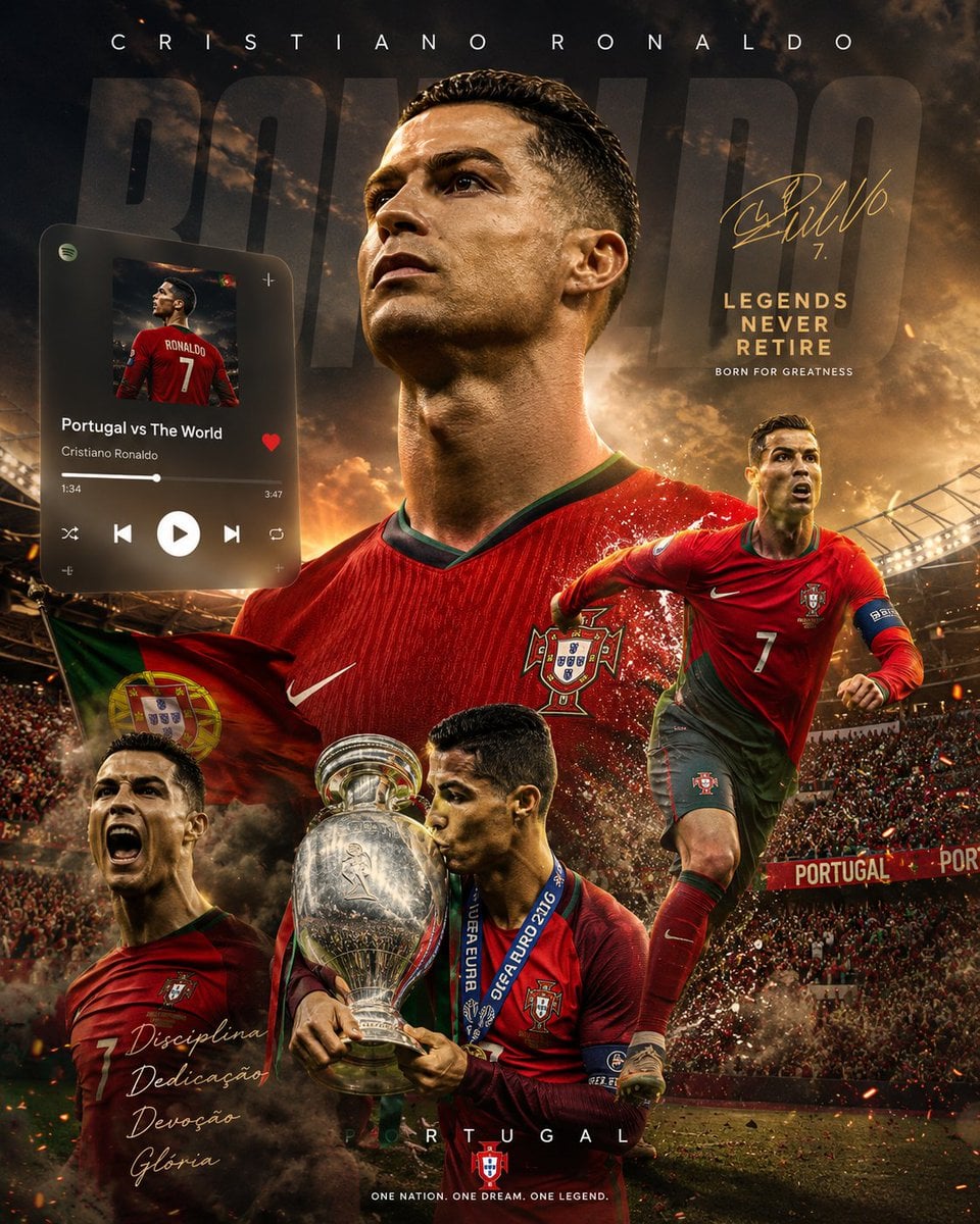 Create an ultra-realistic 8K football legend wallpaper in a premium Spotify × Apple Music…