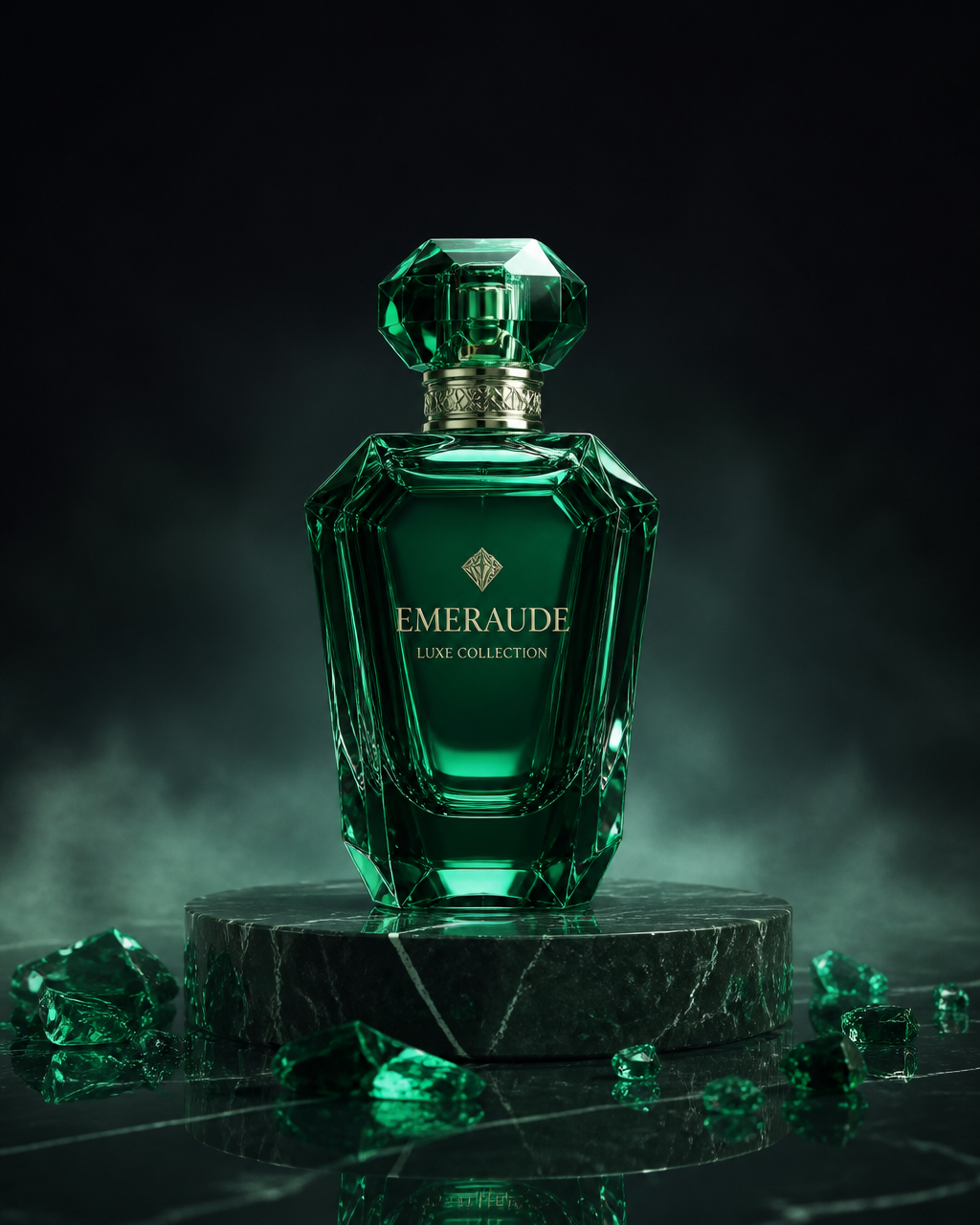 A highly distinctive luxury perfume bottle concept presented as a premium product photogr…