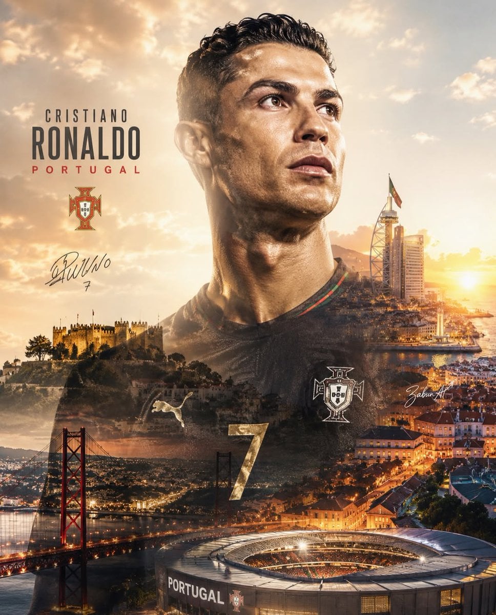 Create an epic double-exposure sports poster featuring a legendary football player as the…