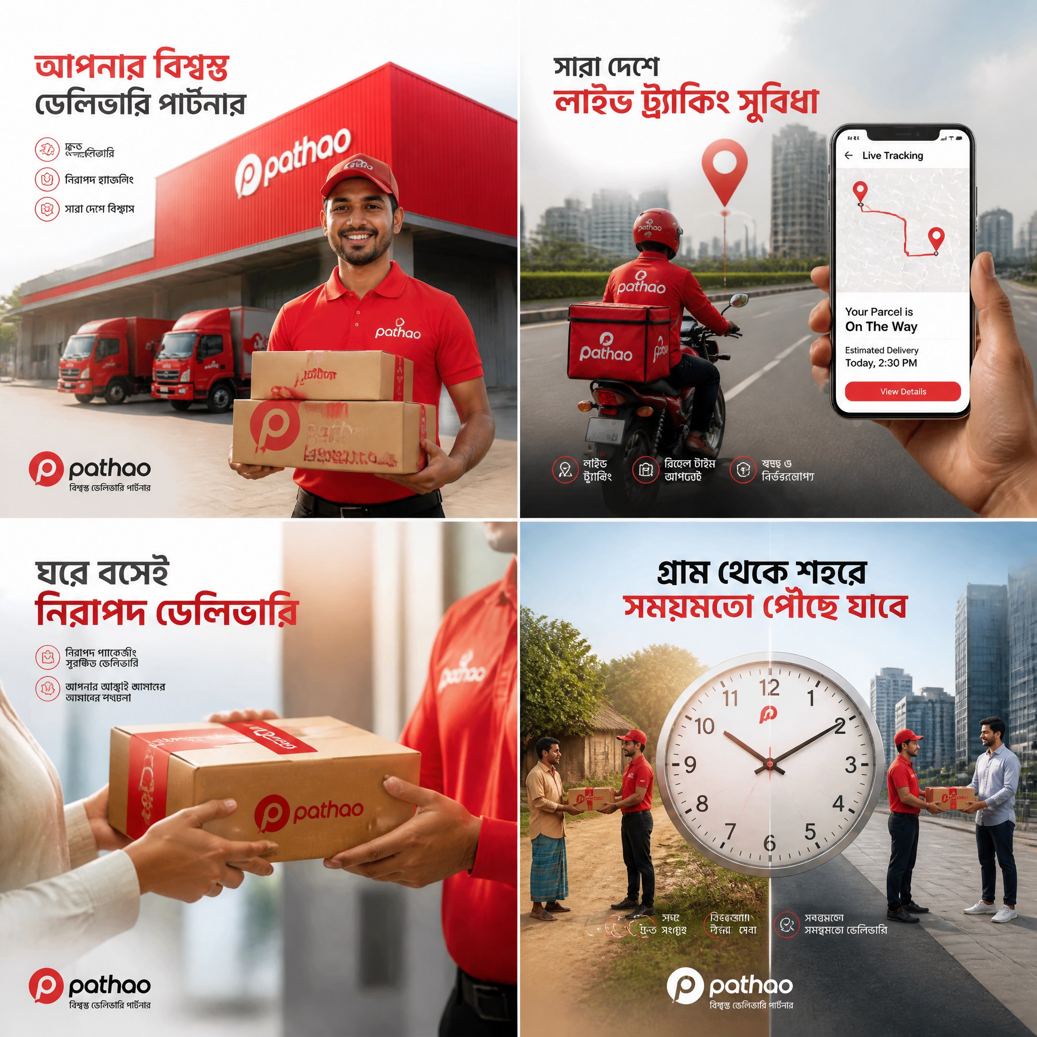 Create a complete premium courier service advertising campaign consisting of 4 unique soc…