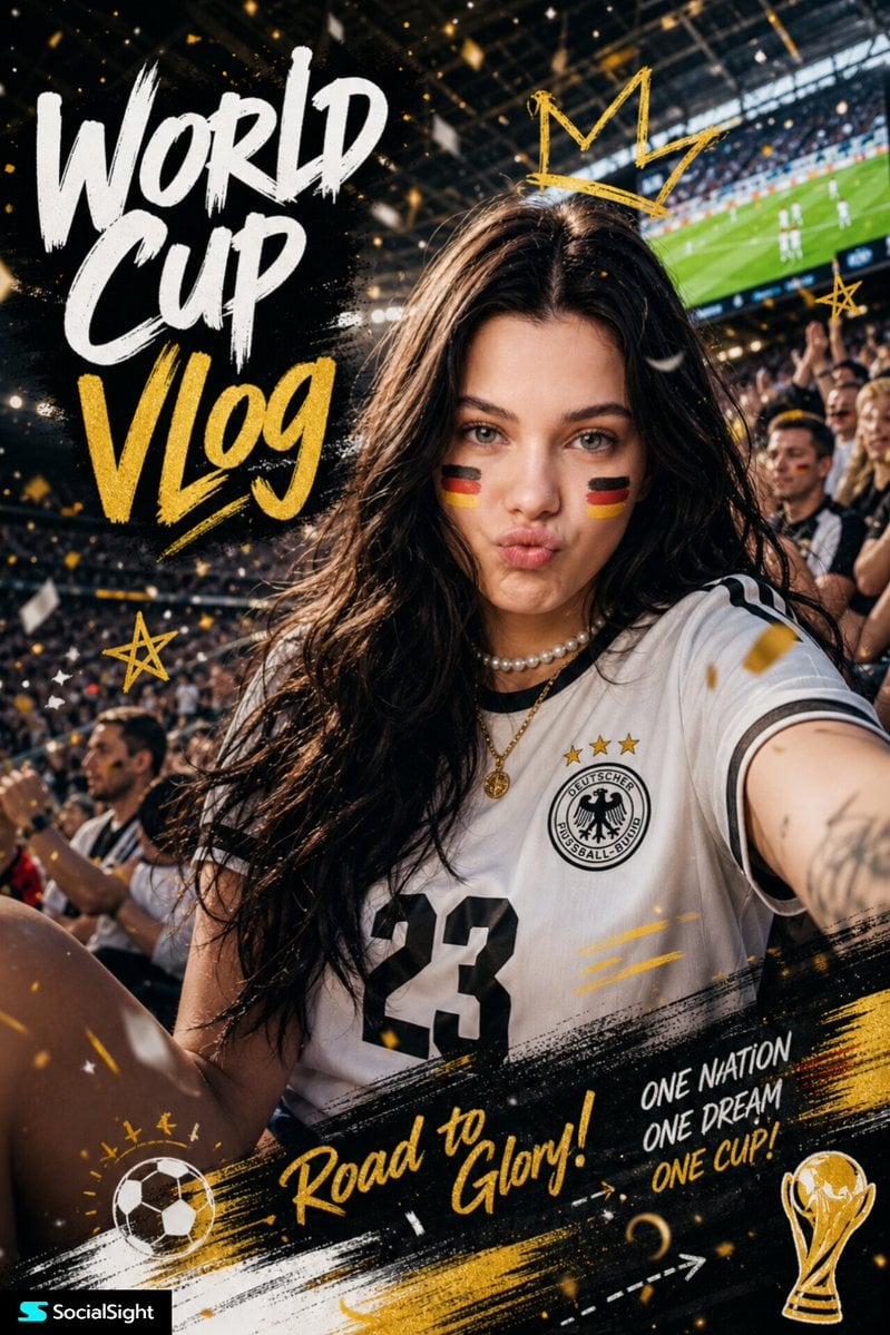 Ultra-realistic sports fan portrait poster, beautiful young woman with long wavy dark bro…