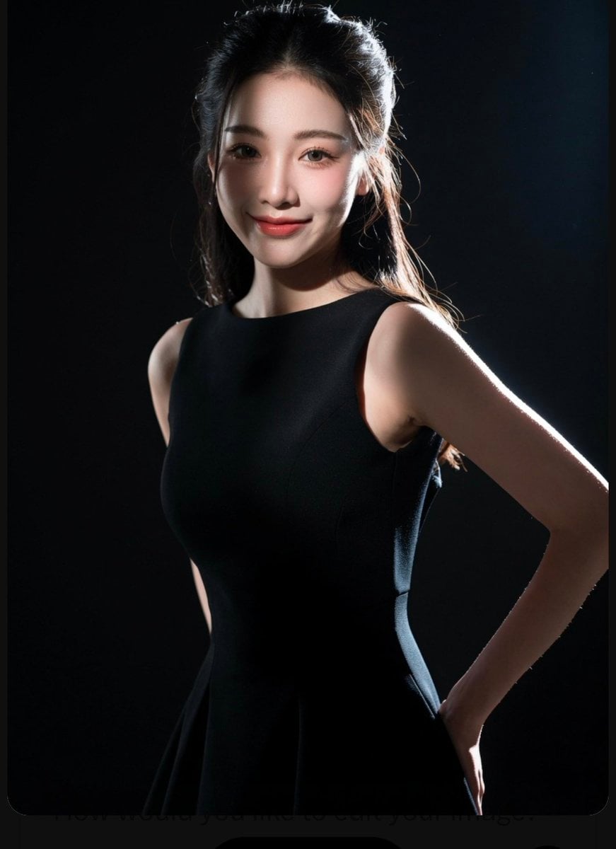 Create a high-end, cinematic studio portrait featuring an elegant East Asian woman and a …