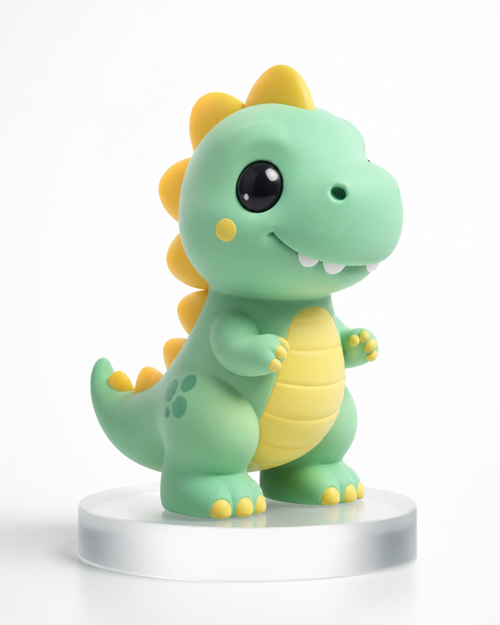 A premium commercial 3D character design of a stylized, friendly dinosaur mascot, created…