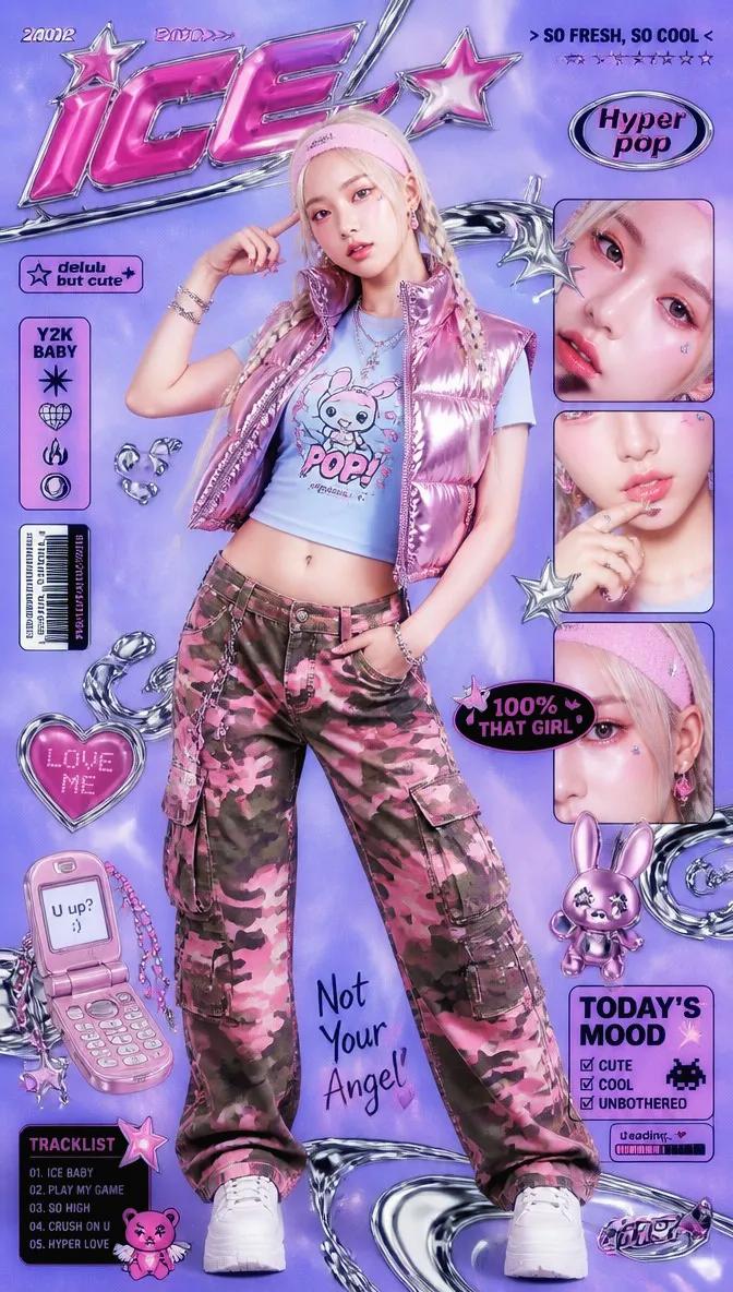 A vibrant Y2K hyper-pop aesthetic magazine cover / promotional poster, 2000s nostalgia st…