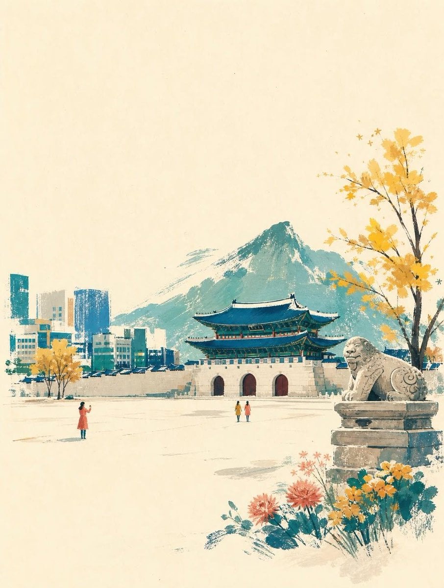 A wide horizontal landscape hand-painted illustration of [Landmark Name] in [City Country…
