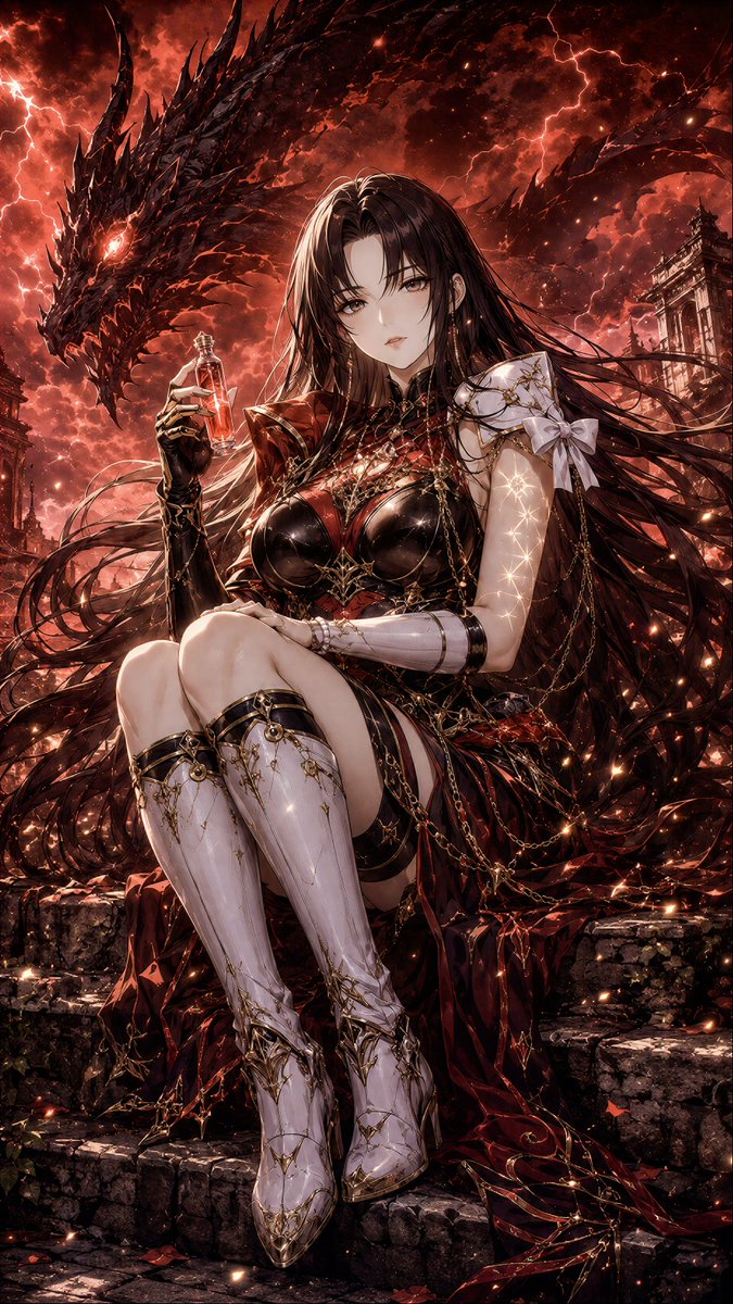 Dark fantasy anime key visual illustration.