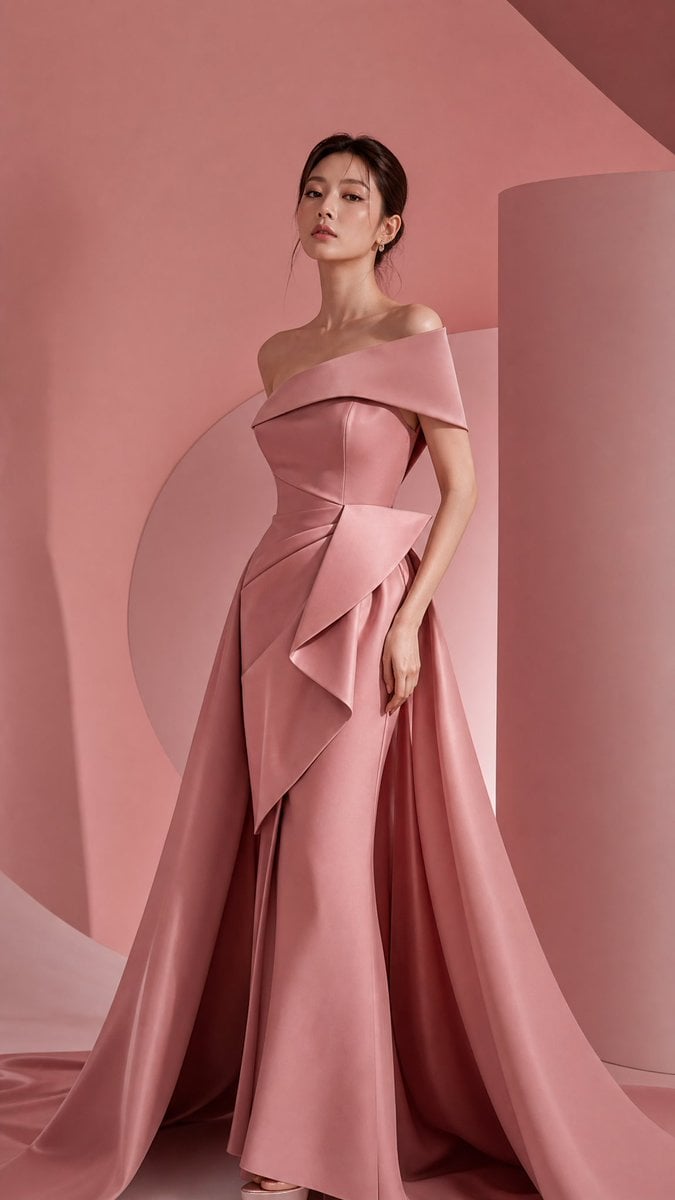 High-end editorial masterpiece, monochromatic reddish environment, elegant Korean beautif…