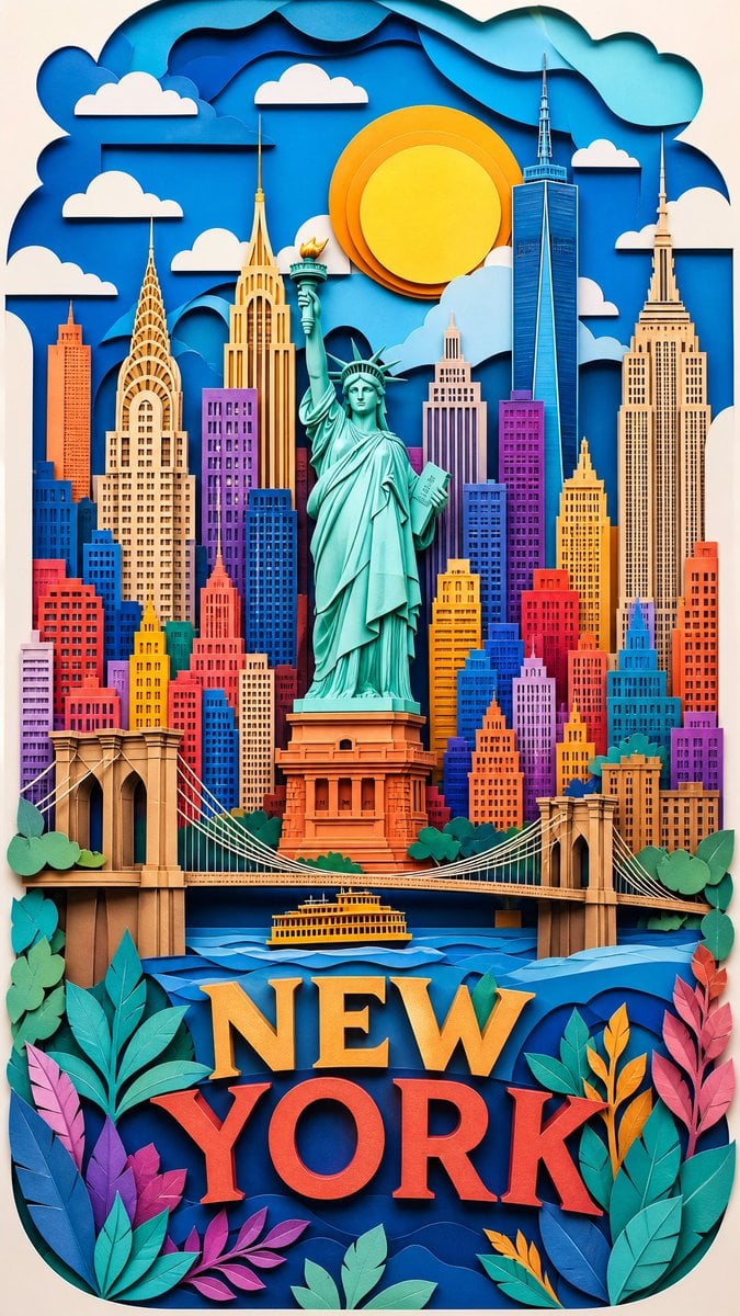 Ultra-detailed layered papercut art illustration of [Country Or City], colorful paper cra…