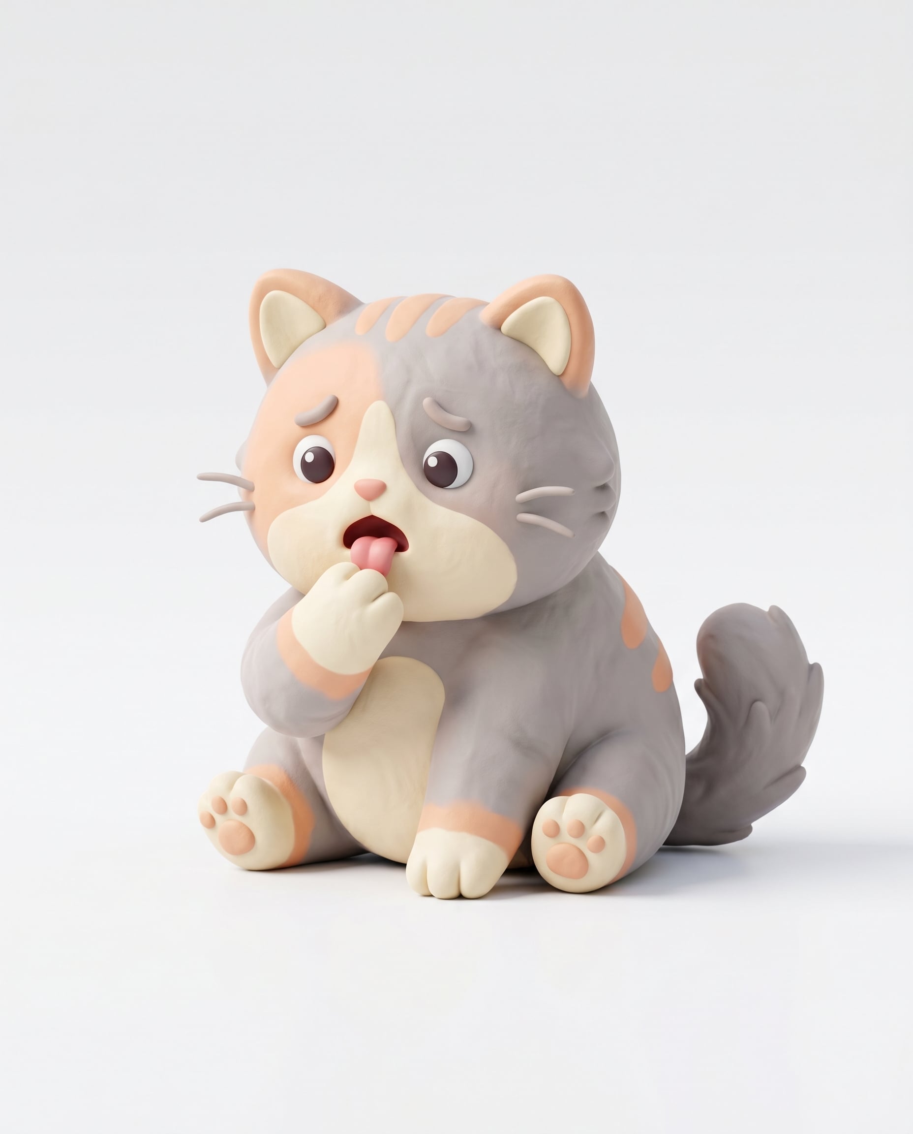 Cute 3D render of a cat, matte finish, sculpted clay icon style, simple stylized design, …