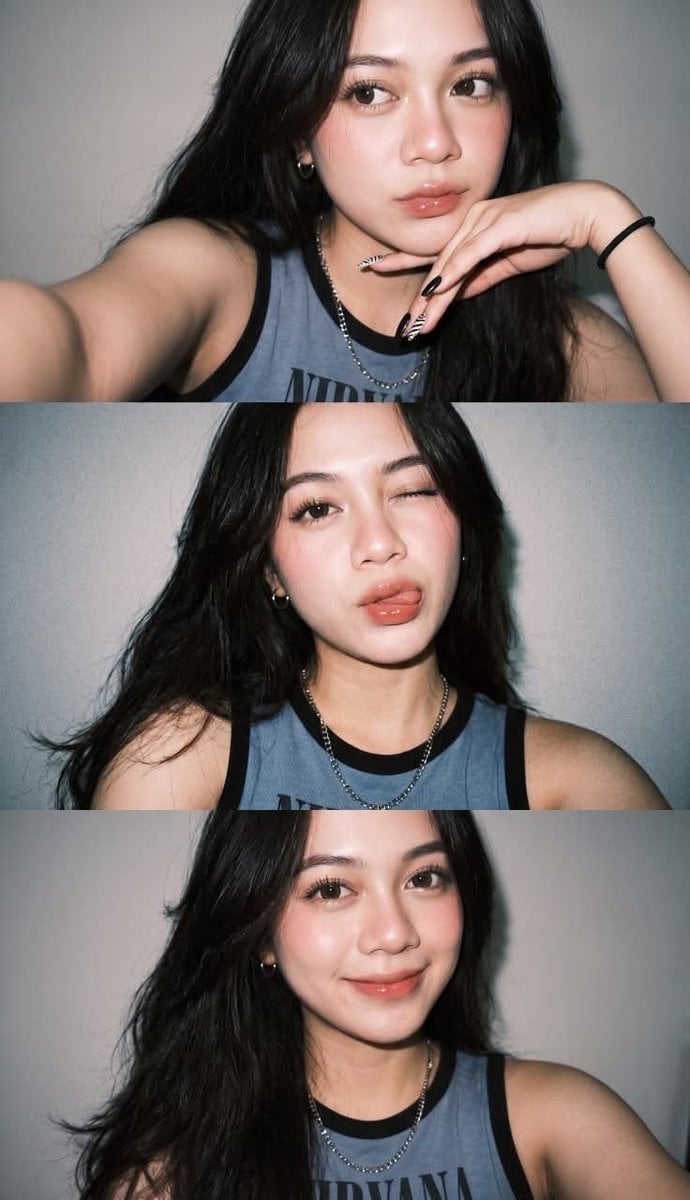 Ultra-realistic Gen Z selfie photo collage, three vertical smartphone flash selfies of a …