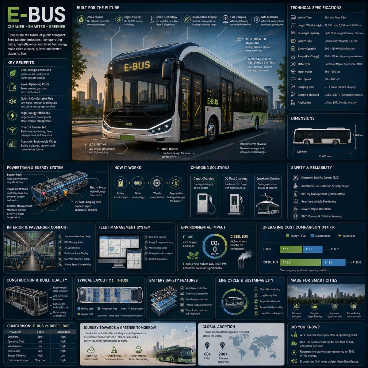 Create a premium square “reference-style sustainable transportation infographic” centered…