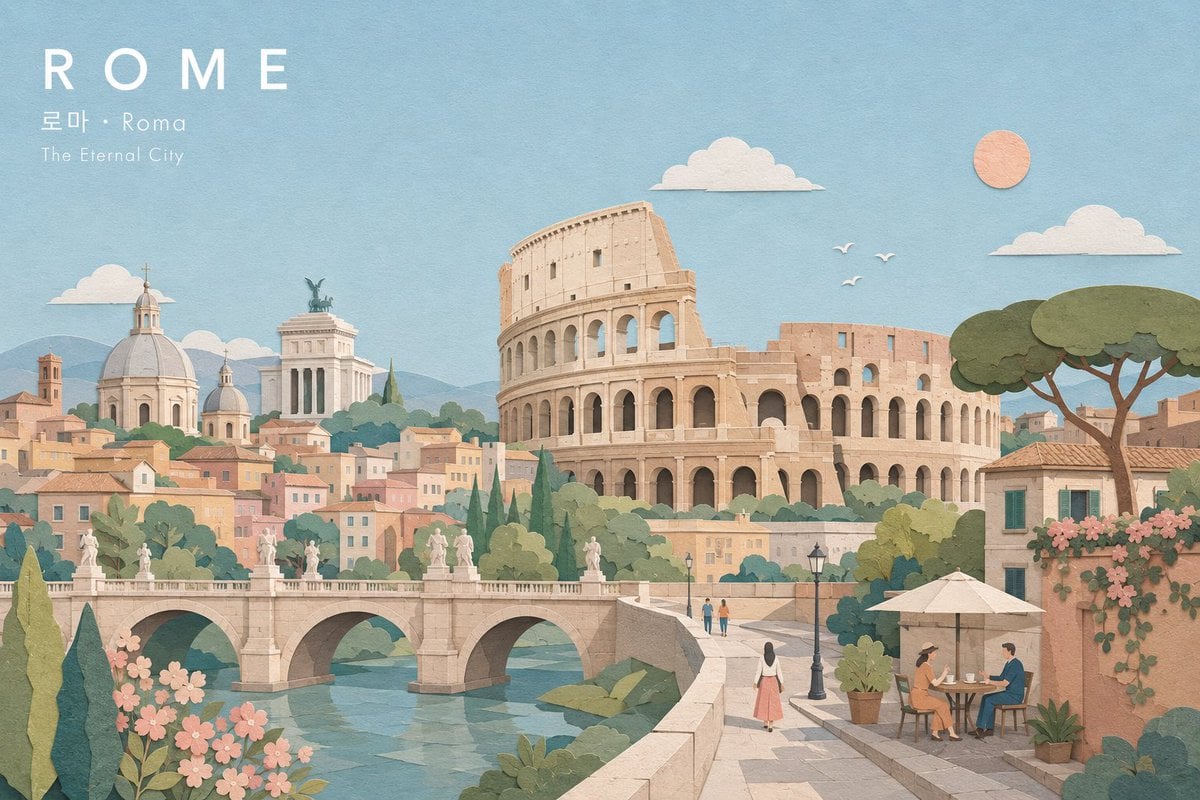Create a refined wide landscape illustration of [City Subject], naturally featuring [Icon…