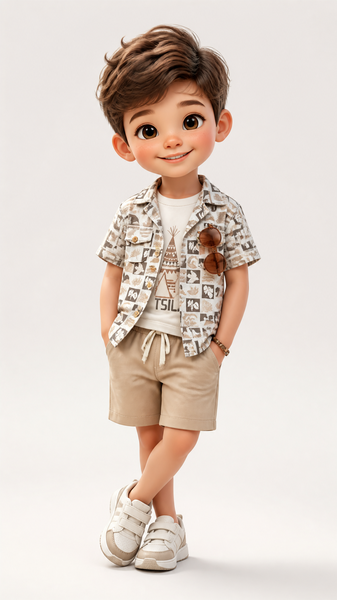 A high-quality 3D stylized character figurine in a "Toon" aesthetic, cute little boy mode…