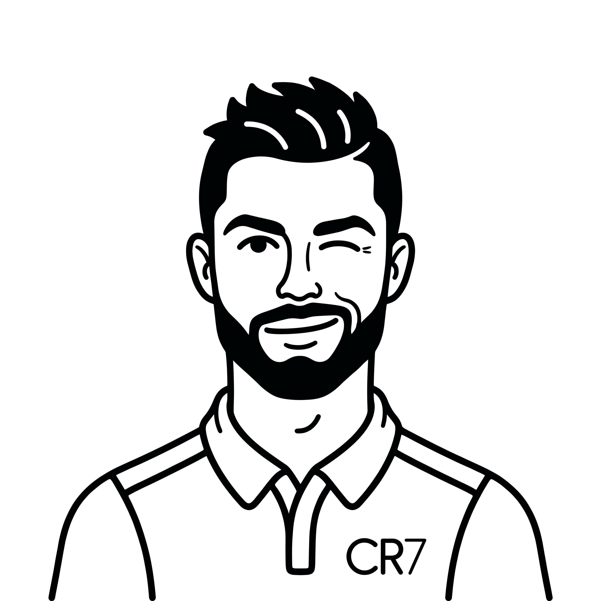 Create a minimalist black and white flat vector portrait of {cristiano ronaldo} in an exp…