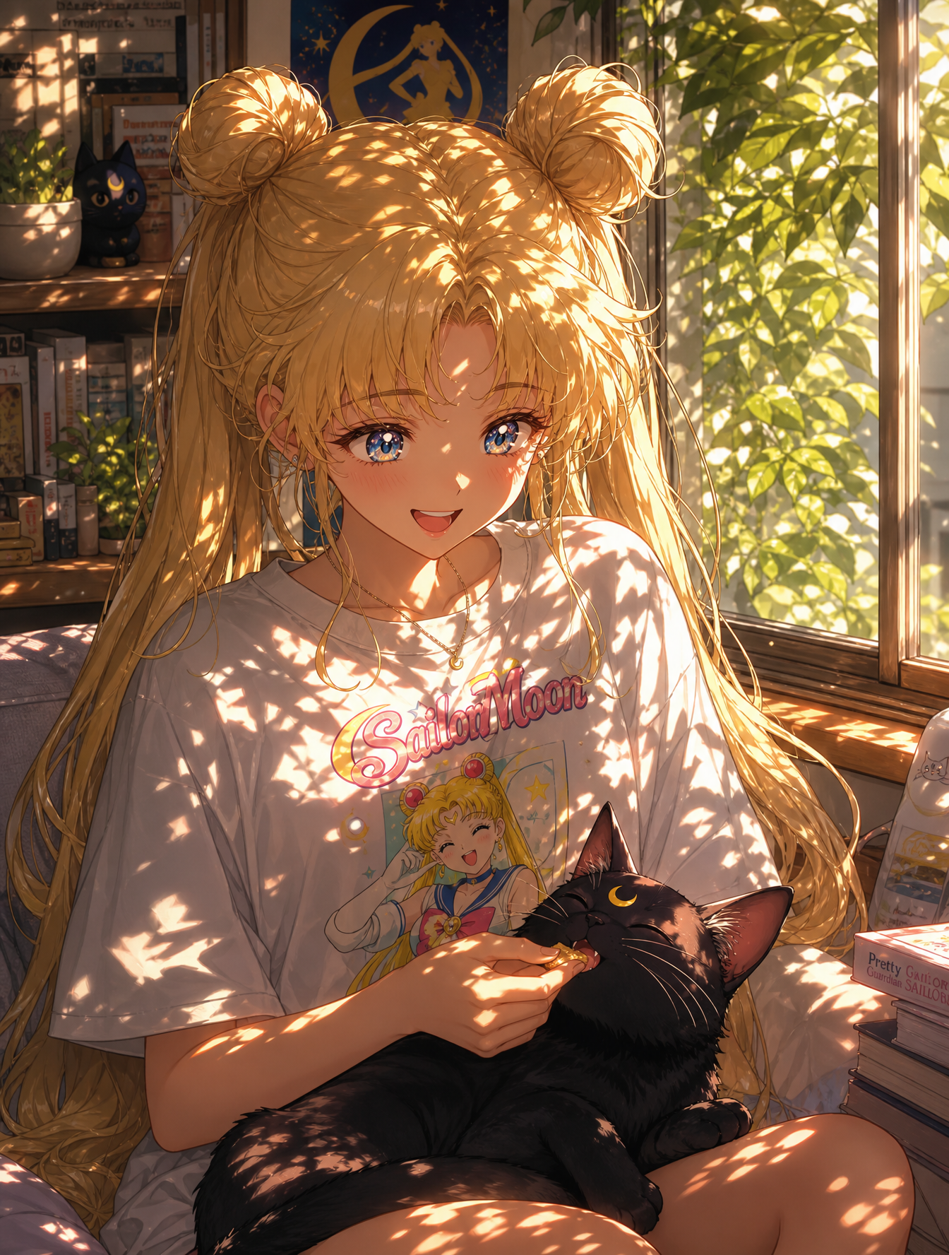 A detailed and heartwarming modern anime illustration portrait of Usagi Tsukino from Sail…