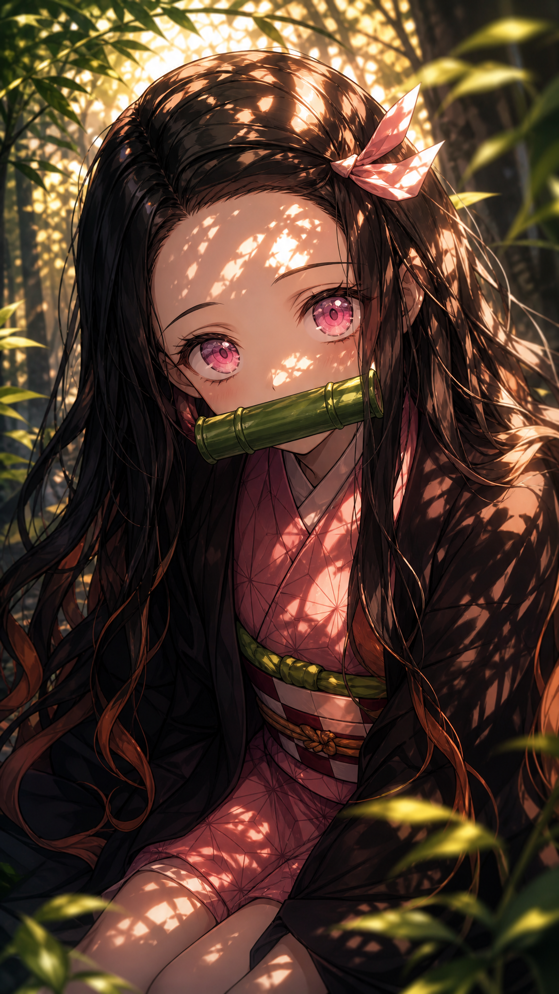 A masterfully rendered digital anime illustration of Nezuko from Demon Slayers. Art Style…