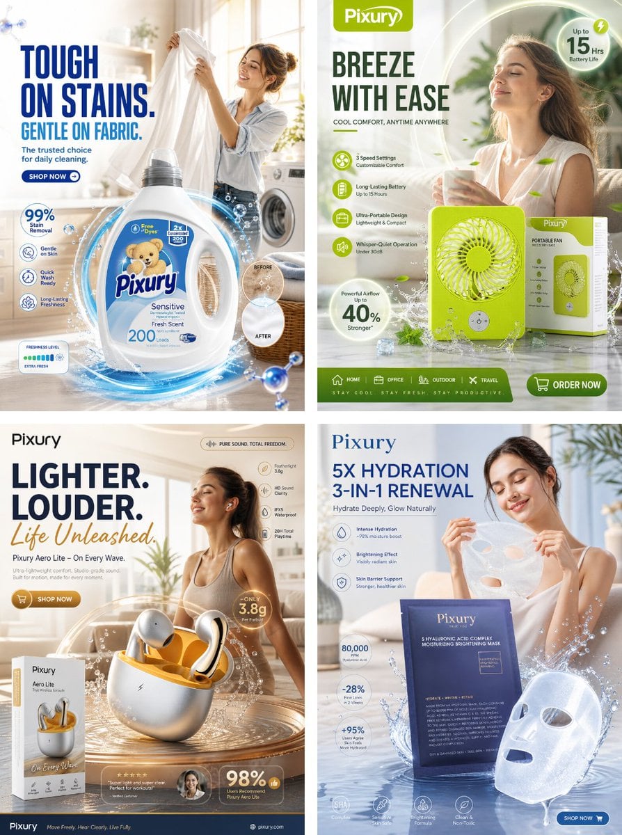 premium daily necessities social media marketing poster, hyper-realistic commercial produ…