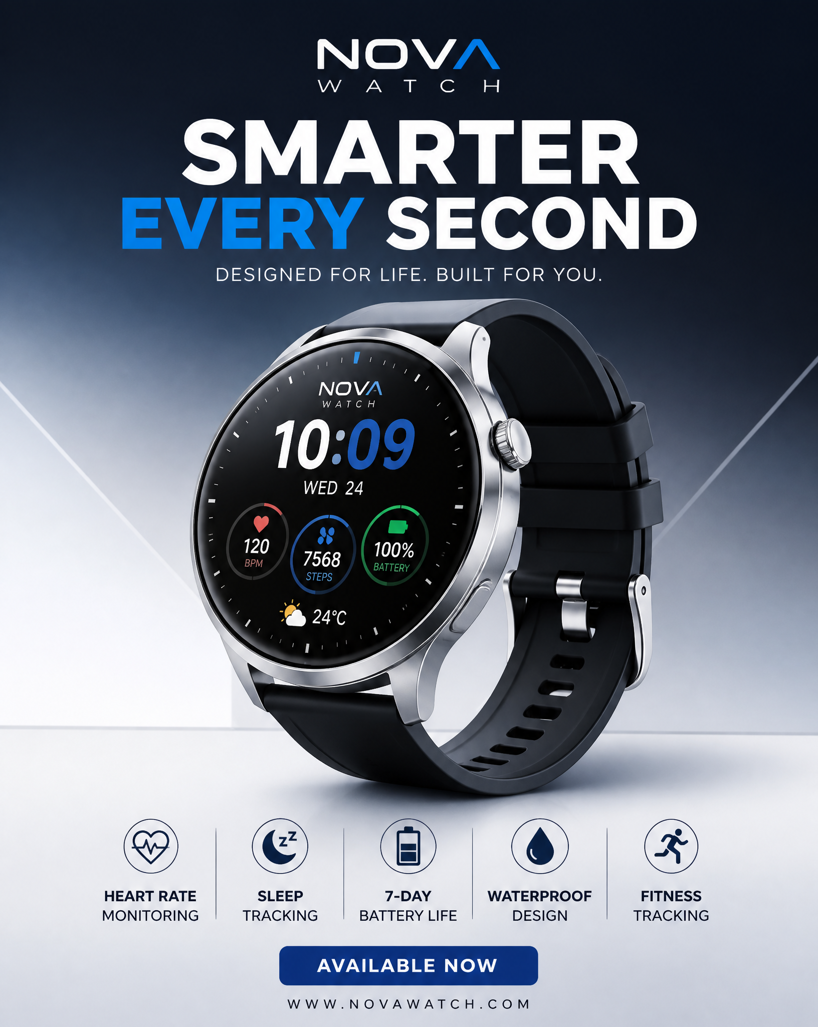 Create a premium 4:5 commercial advertising poster for a fictional smartwatch brand calle…