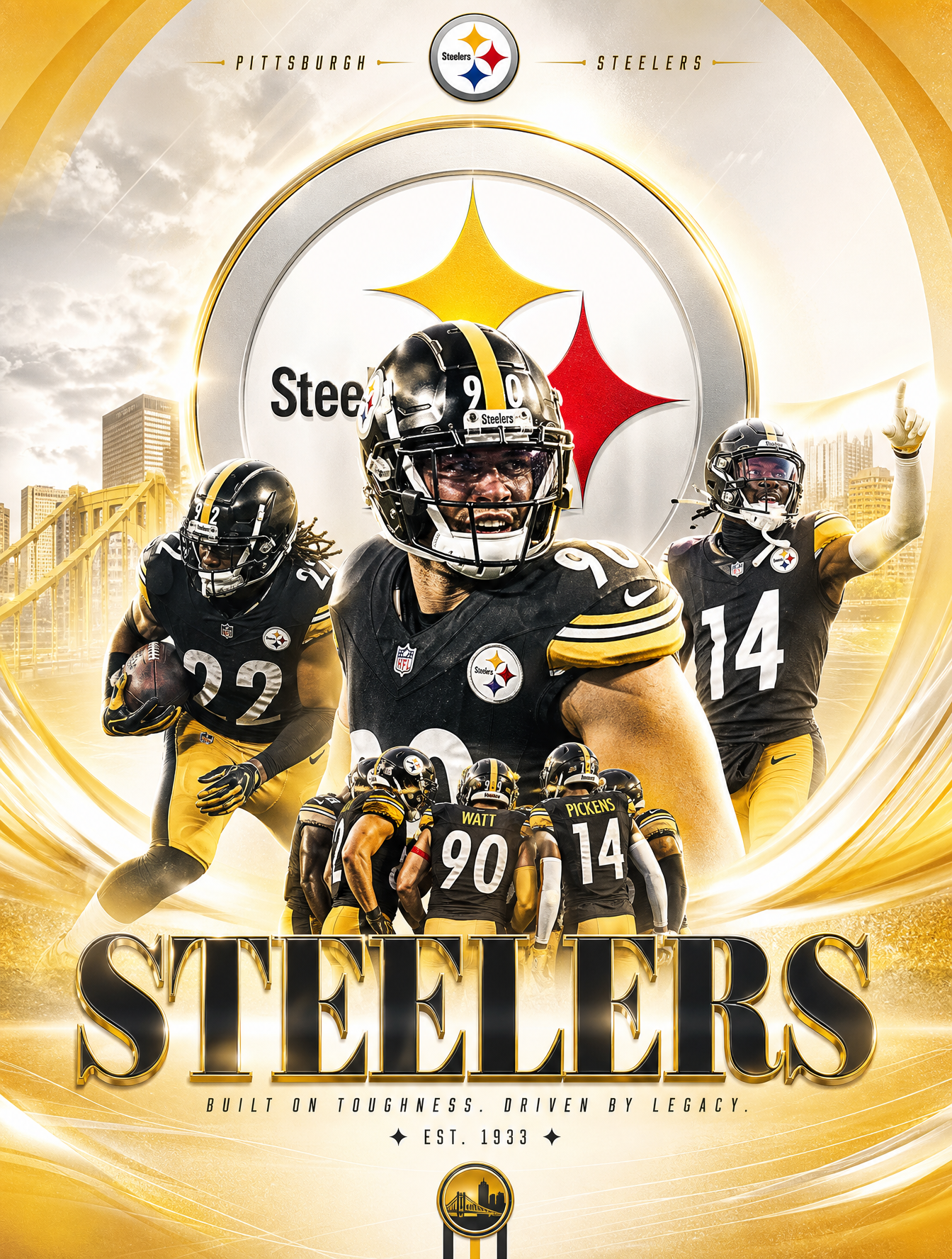 tạo lại đẹp hơn,sang trọng phù hợp đội steelers,tone sáng,vàng