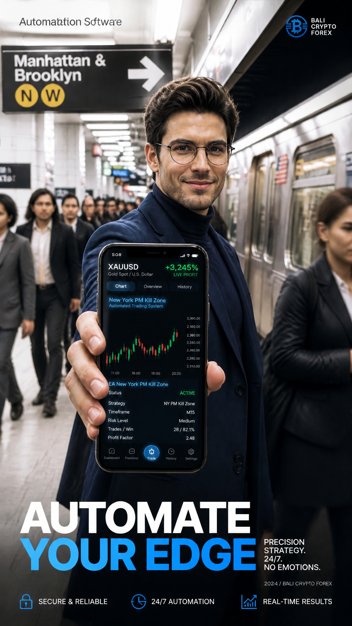 Make the Bali Crypto Forex icon/logo smaller by 50%. Straighten up the Manhattan Brooklyn…