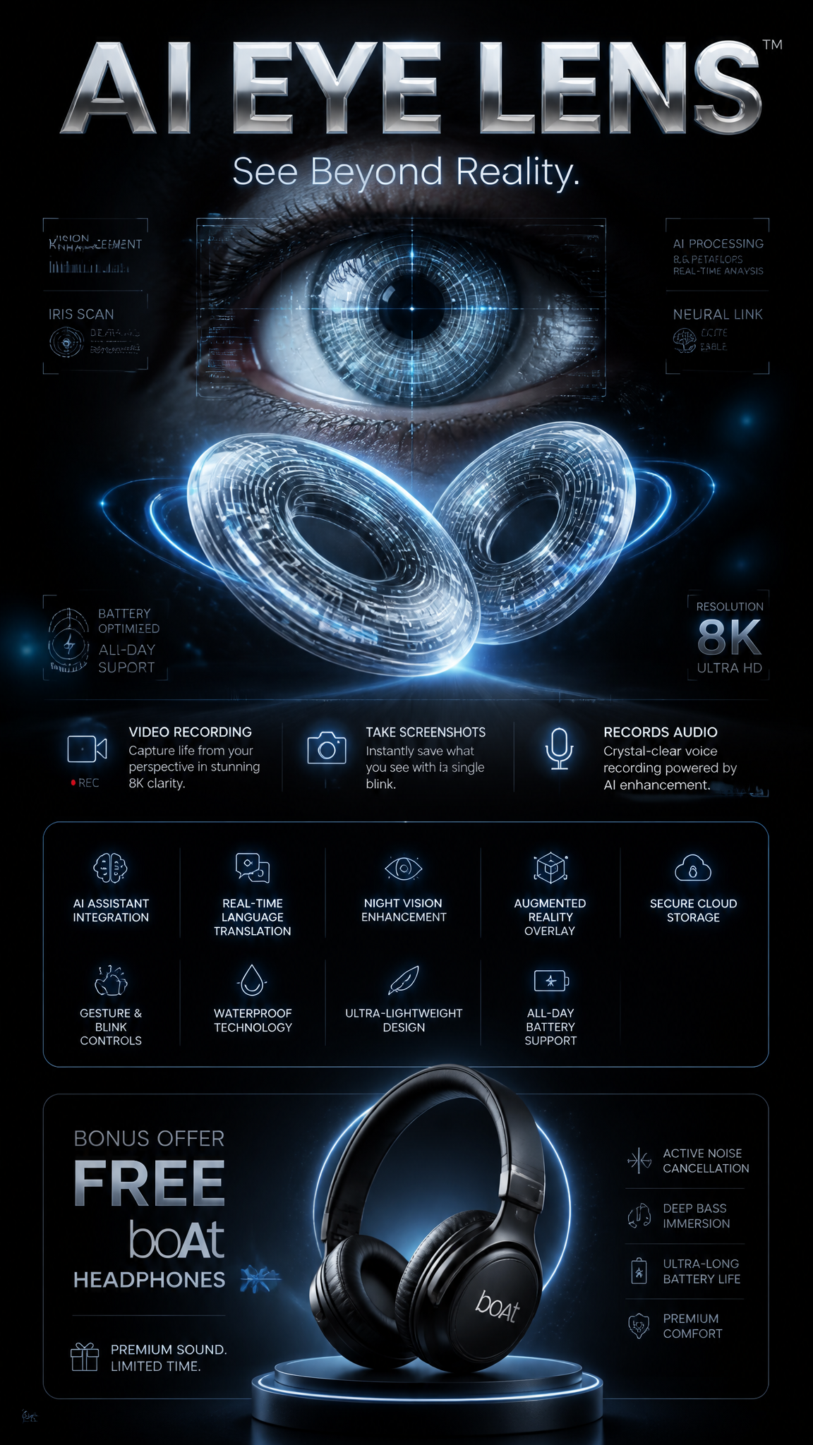 Ultra-Premium AI Eye Lens Advertisement PromptPrompt:Create an ultra-high-end commercial …
