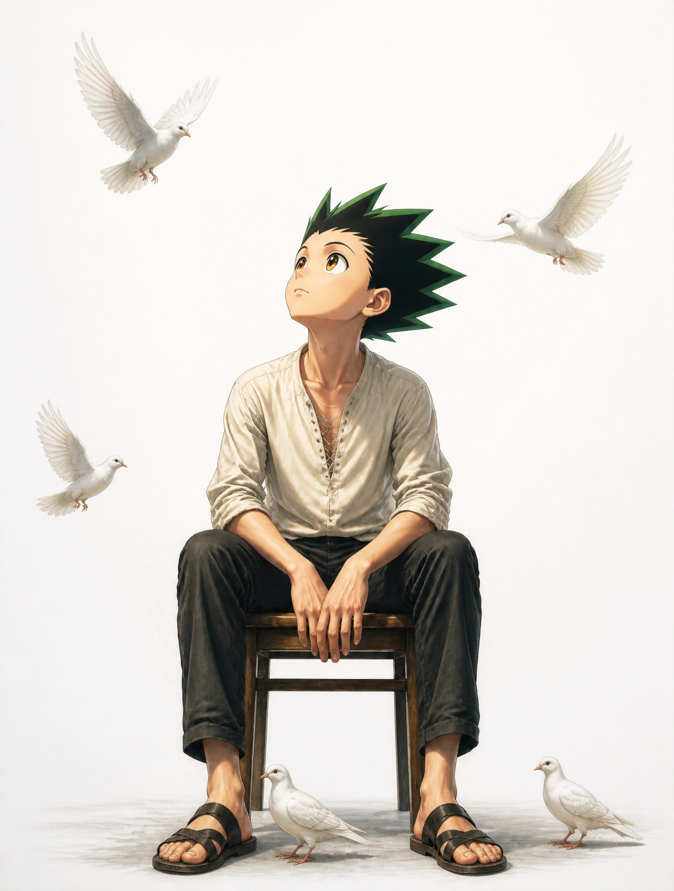 dont make a lot of birds and make the birds white not black also insted of eren yeager pu…