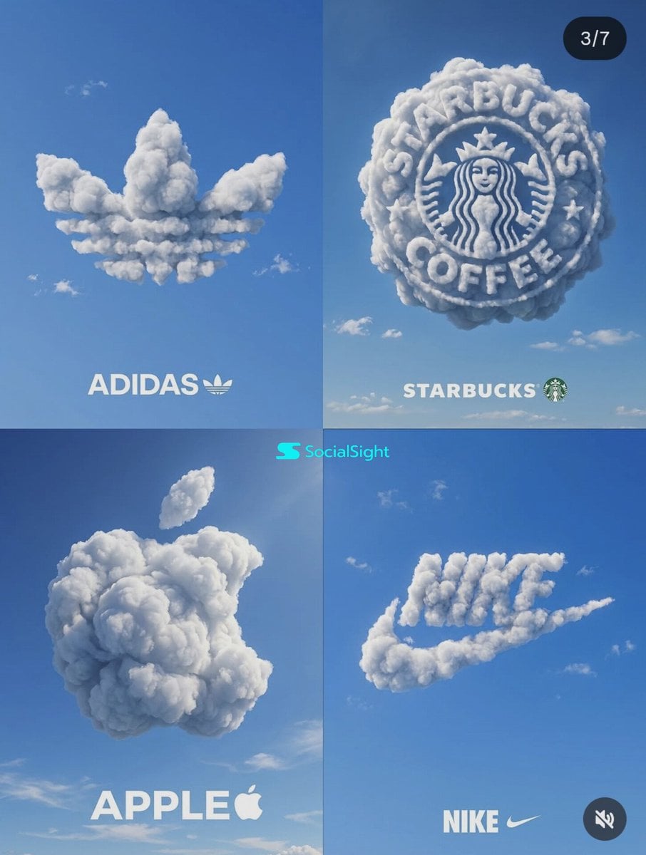 Create a premium 2x2 grid poster featuring four iconic brand logos sculpted entirely from…